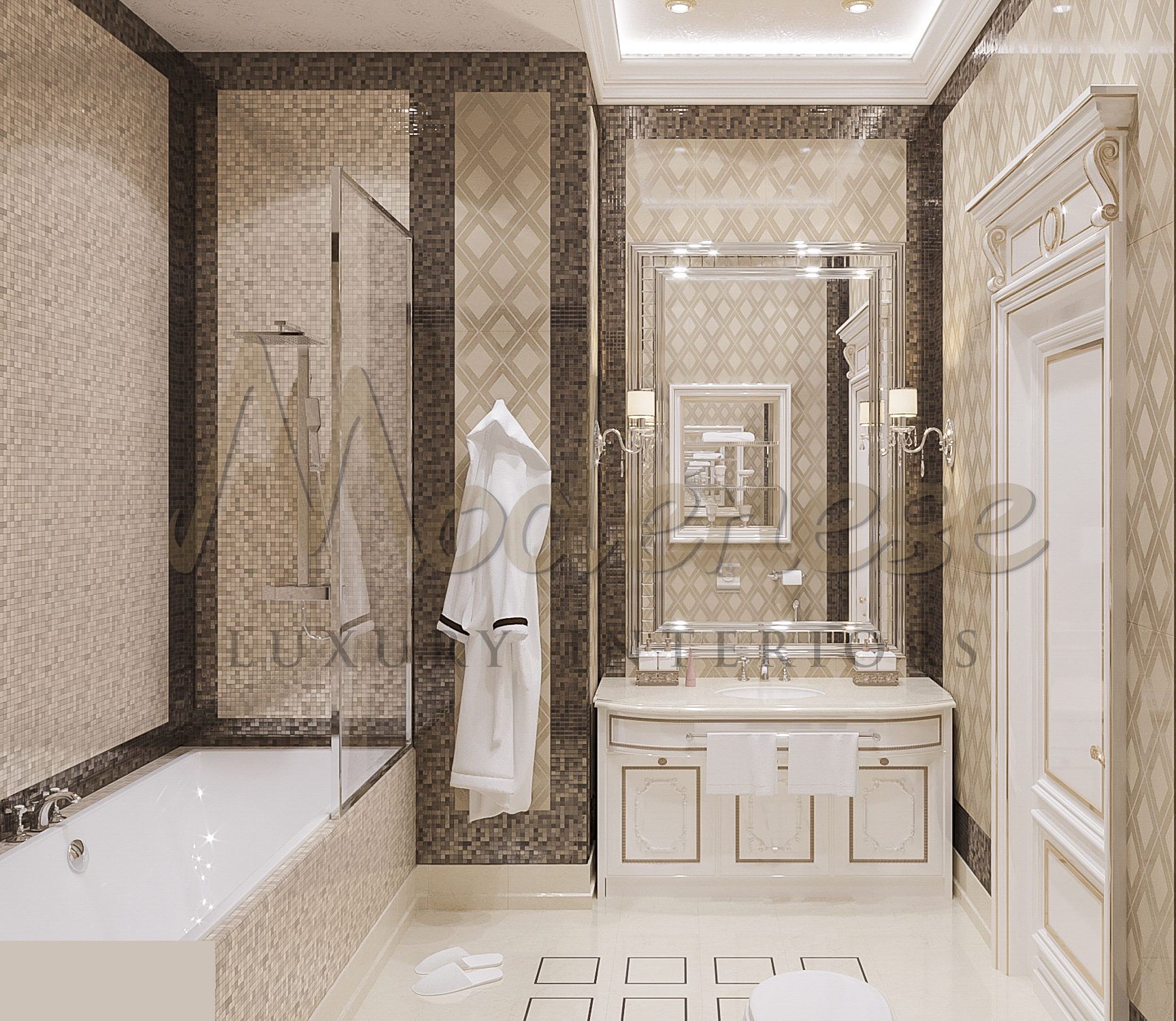 COMFORTABLE BATHROOM INTERIOR DESIGN FOR LUXURIOUS VILLA IN LAHORE, PAKISTAN