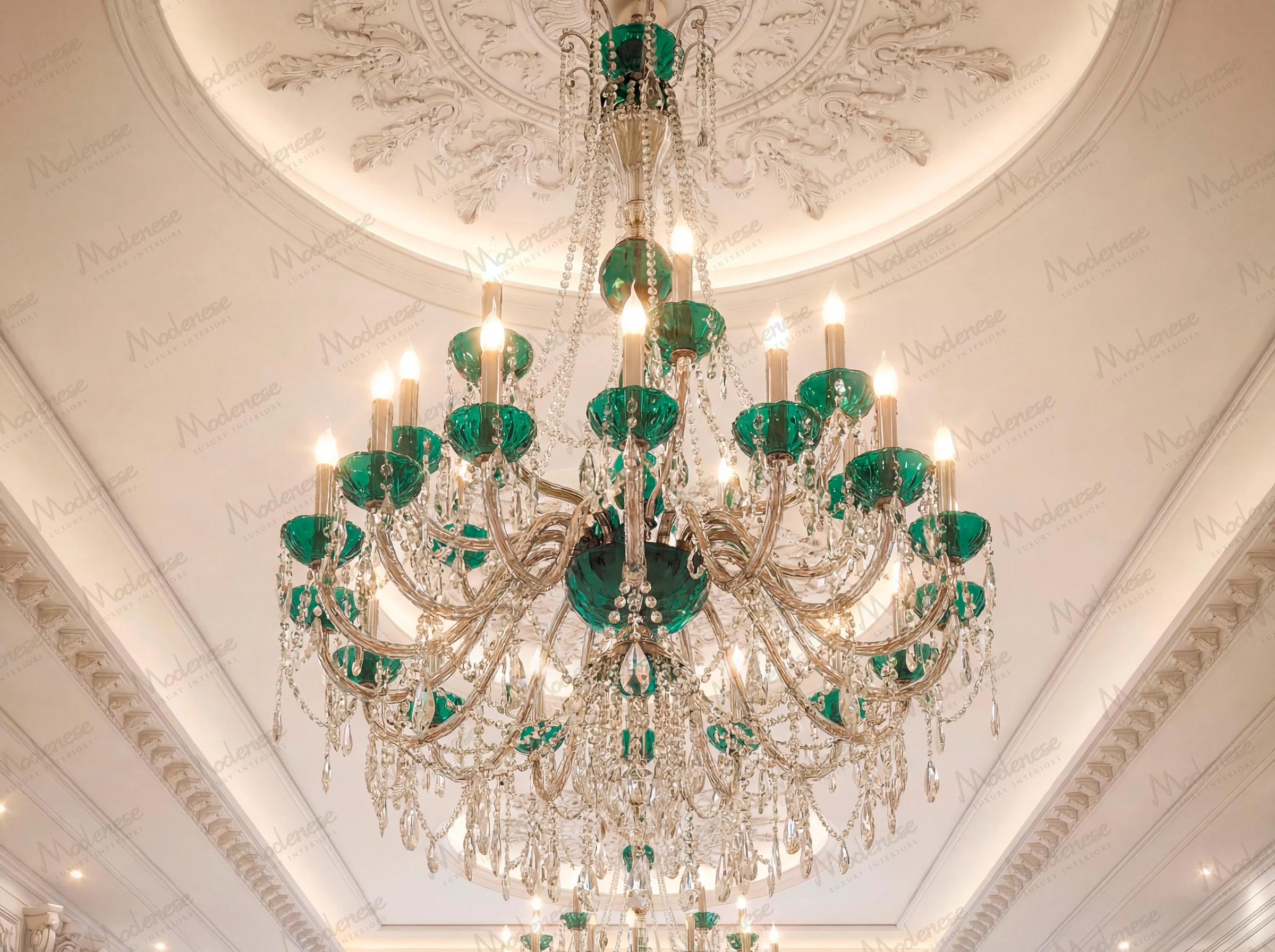 Green crystal chandeliers